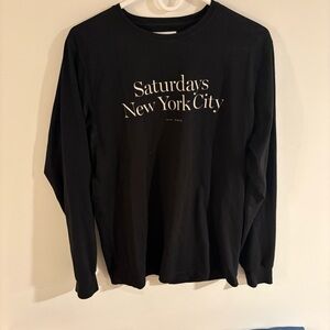 Saturdays NYC | Graphic Print Long Sleeve Shirt - Black White ; Mens L